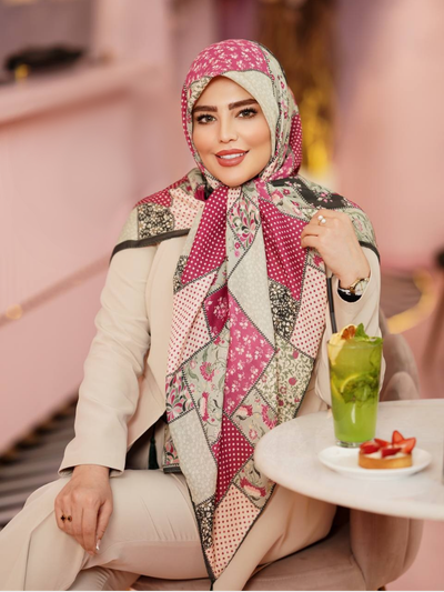 روسری نخی قواره 140 نخ گلوریا مدل چهل تکه