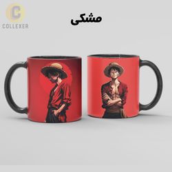 ماگ انیمه وان پیس طرح مانکی دی لوفی (Monkey D. Luffy) One Piece کد 11 (سفید ، مشکی ، حرارتی)