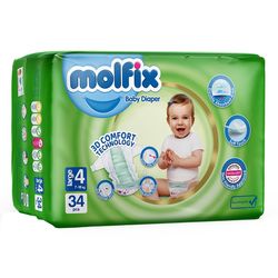 پوشک کودک مولفیکس مدل چسبی سایز 4 بسته 34 عددی