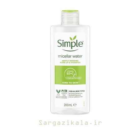 محلول پاک کننده صورت سیمپل مدل میسلار واتر حجم 200 میلی لیتر
