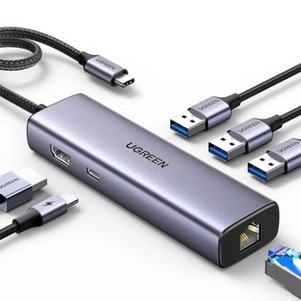 هاب 6 پورت USB-C یوگرین CM512-15598 با HDMI 4K@30Hz و LAN گیگابیتی و PD 100W