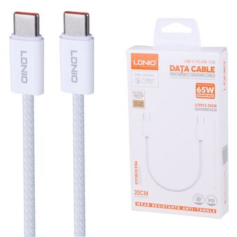 کابل کوتاه  پاوربانک دو سر تایپ سی فست شارژ 65 وات الدینیو LC901C طول 20 سانتی متر