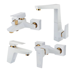 ست شیرآلات کسری مدل کنکورد مجموعه 4 عددی سفید طلایی