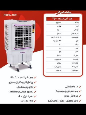 کولر آبی4500 پلیمری سلولزی جنرال پرتابل (ایستاده) مدل GL4500