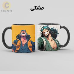 ماگ انیمه وان پیس طرح یوسوپ (Usopp) One Piece کد 02 (سفید ، مشکی ، حرارتی)