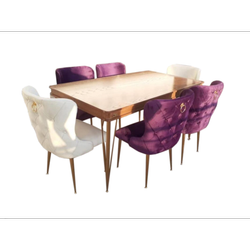 میز و صندلی ناهار خوری 6 نفره استیل نیوچستر سفید بنفش 155*90*77 برند گالری آرشام 10 روز کاری تحویل میگردد