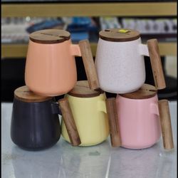 ماگ سرامیکی دسته چوبی درجه یک