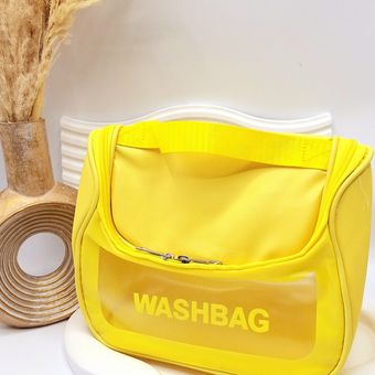 کیف آرایشی واشبگ بیضی رنگ زرد سایز بزرگ WASHBAG