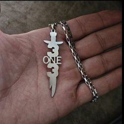 گردنبند ذوالفقار 313 استیل زنجیر آجری