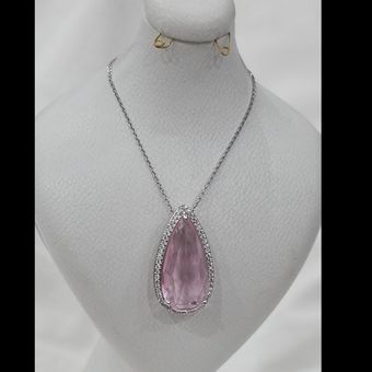 گردنبند اشکی زنانه نگین صورتی درشت