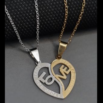 گردنبند ست پازلی دونفره استیل طرحLOVE