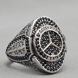 انگشتر مردانه مرسدس بنز طرح نقره ترک1778