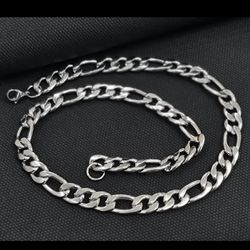 زنجیر فیگارو استیل 10 میل نقره ای