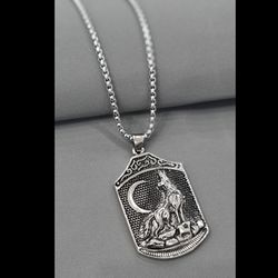 گردنبند گرگ نشان برجسته استیل