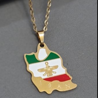 گردنبند نقشه ایران سه رنگ استیل